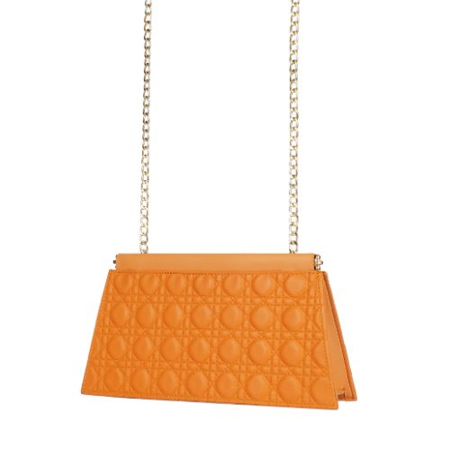 Quilted Orange evening clutch with snap closure