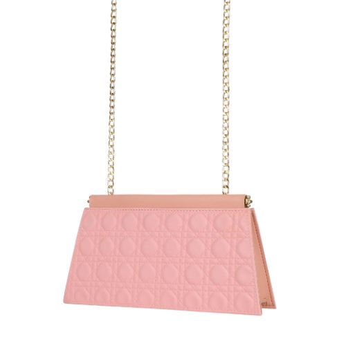 quilted pink evening clutch with snap closure