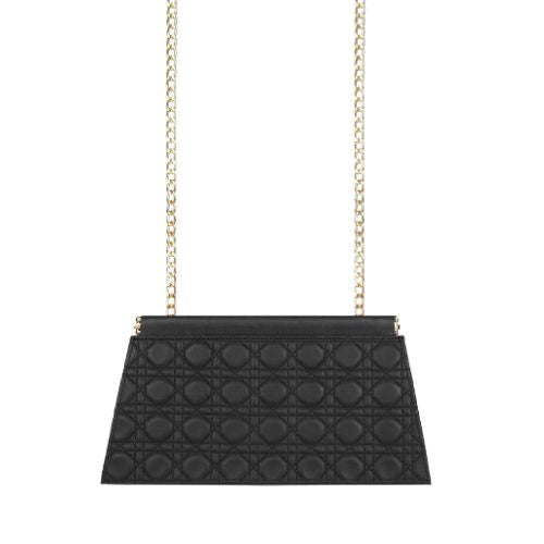 quilted Black evening clutch with snap closure