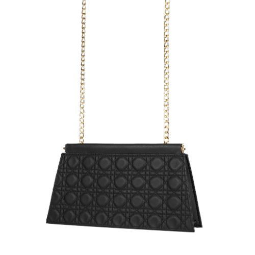 quilted Black evening clutch with snap closure